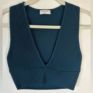 Aritzia Babaton Scult Knit Deep V Tank in Herbage Green